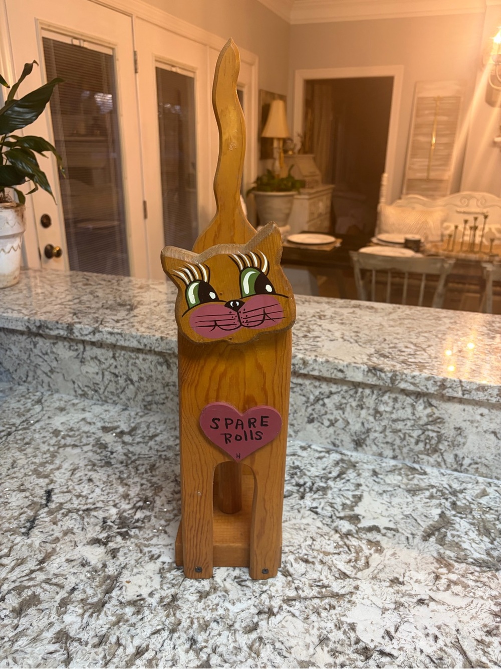 Handcrafted Wood Cat Toilet Paper Holder - cottagecore Grandma Chic 80s vintage